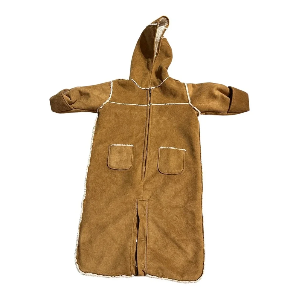 Baby Gap Newborn Faux Suede Sherpa Lined Bunting Bag Hooded Tan Brown 0-3 Months